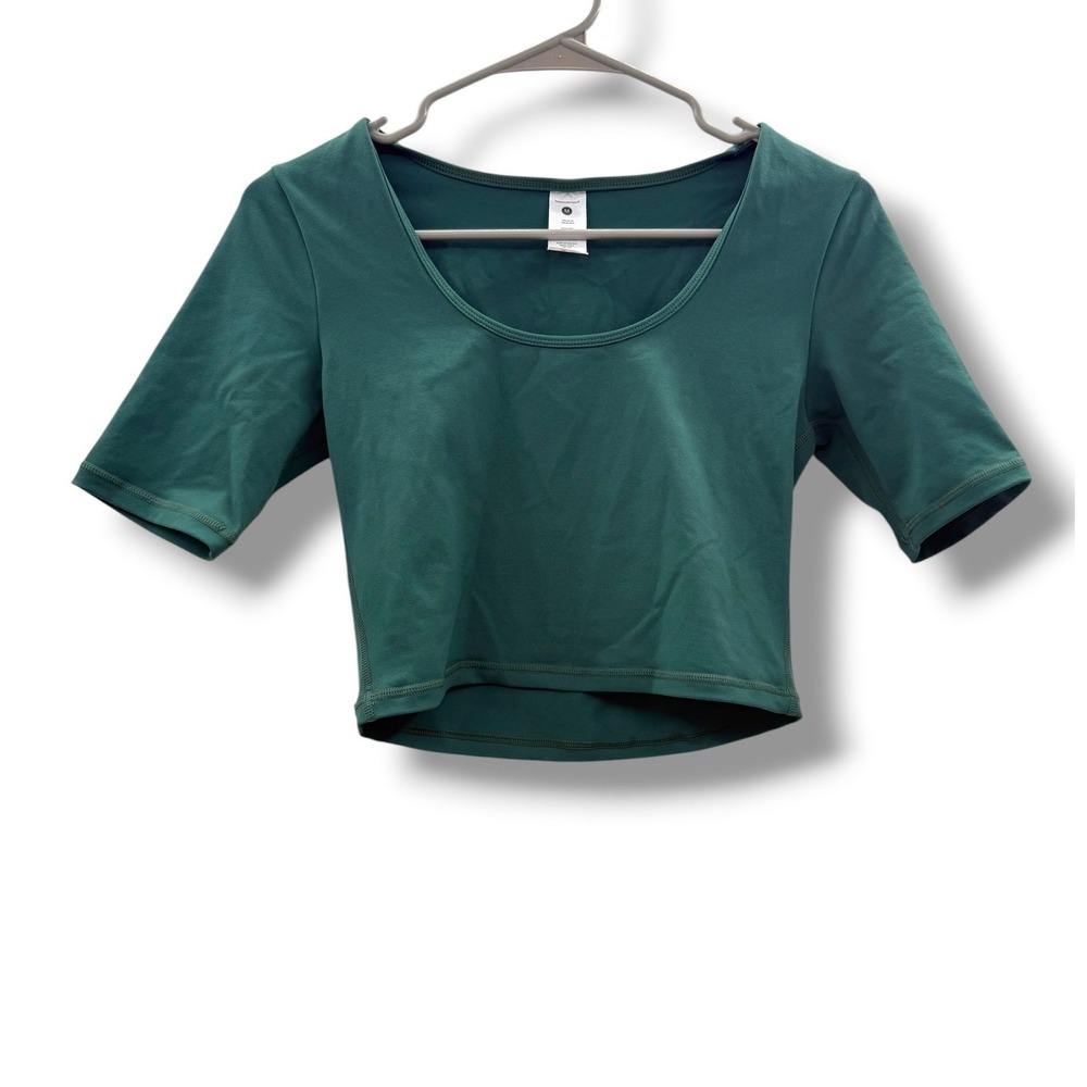 Paragon Fitwear Green Cropped Workout Top Womens Medium Scoop Neck Active Tee